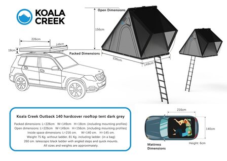 KOALA CREEK OUTBACK 140 hardcover daktent donker grijs 